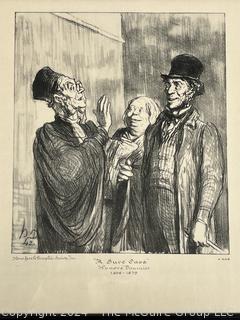 Framed Under Glass Lithograph Titled "A Sure Case" by Honore Daumier From The Court Series.  10" x 12"