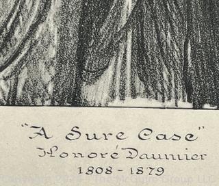 Framed Under Glass Lithograph Titled "A Sure Case" by Honore Daumier From The Court Series.  10" x 12"