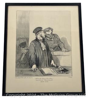 Framed Under Glass Lithograph Titled "Plead Not Guilty" by Honore Daumier From The Court Series.  10" x 12"