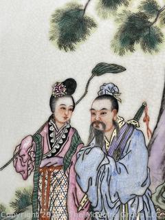 Chinese Hand Painted Framed Porcelain Plaque. 14 x 19” (one of four in this auction)