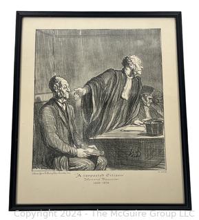 Framed Under Glass Lithograph Titled "A Respected Citizen" by Honore Daumier From The Court Series 