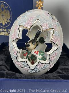 The Faberge Chickadee Bird Iridescent Snowflake Egg by Franklin Mint