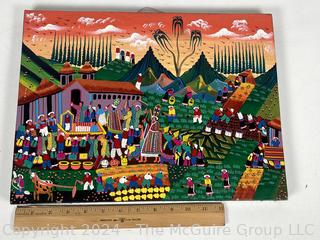 Unframed Folk Art Painting Titled "Tema Fiesta de Navidad" Signed by Artist Maria Pascuala Vega, Ecuador 2002.  12"x 16"