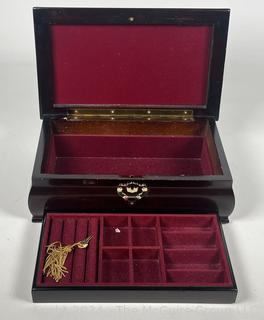 Wood & Brass Jewelry Box with Hinged Lid 