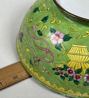 Green Floral Cloisonné Enamel Metal Bowl 