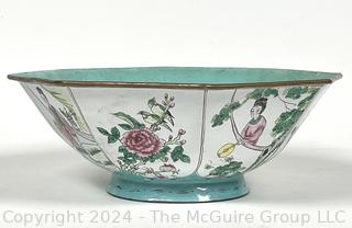 Blue & White Famille Rose Cloisonné Enamel Metal Bowl 