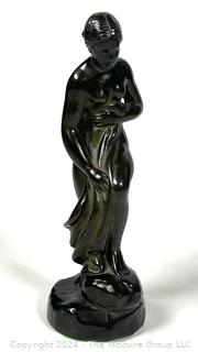 Pottery Column Base, Chinese Enamel Planter and Just Andersen (1884-1943) Denmark Cast Bronze Nude Venus Statue 