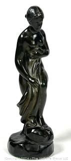 Pottery Column Base, Chinese Enamel Planter and Just Andersen (1884-1943) Denmark Cast Bronze Nude Venus Statue 