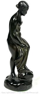 Pottery Column Base, Chinese Enamel Planter and Just Andersen (1884-1943) Denmark Cast Bronze Nude Venus Statue 