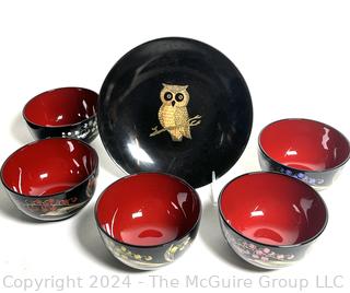 Couroc Serving Tray and Japanese Lacquerware Bowls