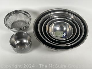 Nested Stainless Steel Mixing Bowls and Colander