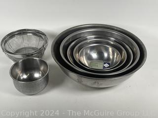 Nested Stainless Steel Mixing Bowls and Colander