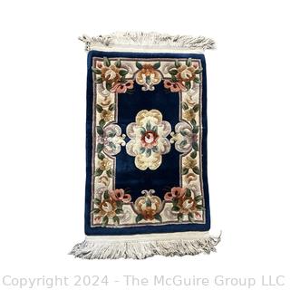 Blue on White Ground Wool Aubusson Oriental Rug. 24"x 45"