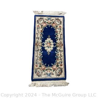 Blue on White Ground Wool Aubusson Rug. 24 x 59”