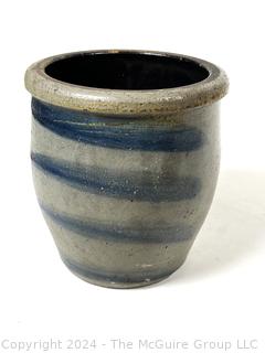 Primitive 1/2 Gallon Stoneware Crock with Cobalt Swirl Decoration