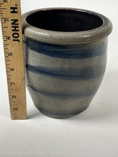 Primitive 1/2 Gallon Stoneware Crock with Cobalt Swirl Decoration