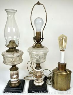 Three (3) Table Lamps Including Two Retro Fitted Oil Lamps