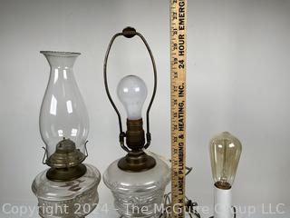 Three (3) Table Lamps Including Two Retro Fitted Oil Lamps