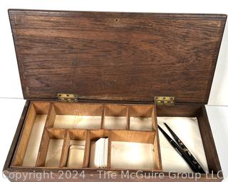 Hinged Writing Box with Two (2) Fountain Pens and Inside Dividers