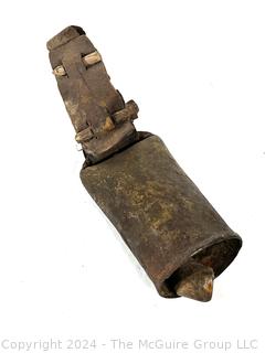 Primitive Early 20th Large Cow Bell on Leather Strap 