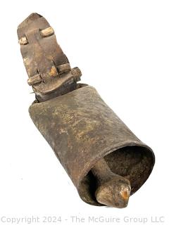 Primitive Early 20th Large Cow Bell on Leather Strap 