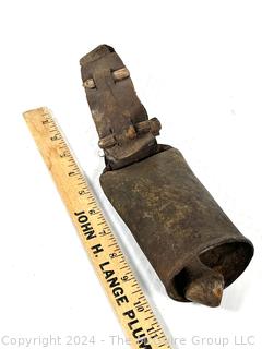 Primitive Early 20th Large Cow Bell on Leather Strap 