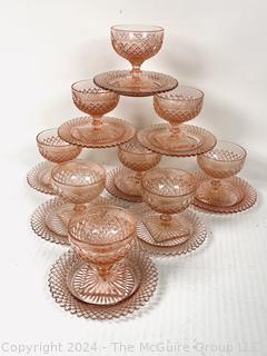 Set of Nine (9) Pink Hocking Depression Glass Miss America Sherbet Dishes 