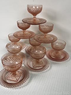 Set of Nine (9) Pink Hocking Depression Glass Miss America Sherbet Dishes 