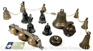 Collection of Brass Metal Bells Including Sheep and Goat Bells 