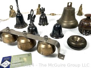 Collection of Brass Metal Bells Including Sheep and Goat Bells 