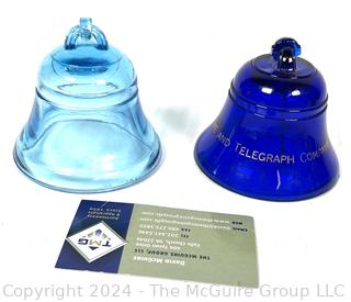 Two (2) Glass Promotional and Souvenir Bell Shaped Paperweights