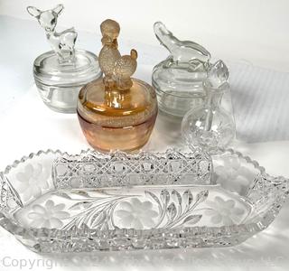 Collection of Glass Vanity Jars, Perfume Bottle and Trinket Dish