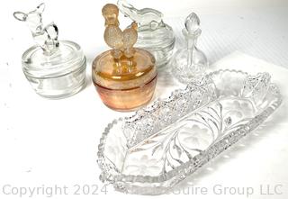 Collection of Glass Vanity Jars, Perfume Bottle and Trinket Dish