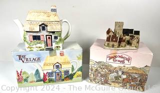 "The Village" Teapot and David Winter Cottage Figurine in Boxes