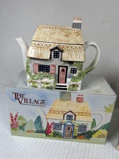 "The Village" Teapot and David Winter Cottage Figurine in Boxes