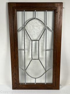 Leaded Glass Cabinet Door with Oak Frame.  Second of three offered in this auction.  15 1/2" x  17 1/2"