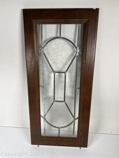 Leaded Glass Cabinet Door with Oak Frame.  First of three offered in this auction.  15 1/2" x  17 1/2"