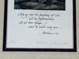 Framed Under Glass Print of Night Sky with Bible Verse Signed by Artist Kathleen Cantin, Dated 1983. 