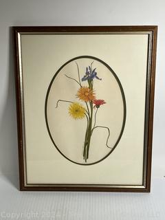 Framed Under Glass Print Titled “Spring Flowers” Signed by Artist Sandra Tommela.  17 x 21”