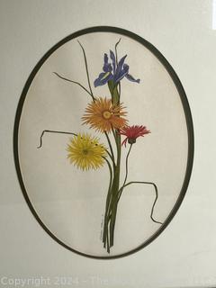 Framed Under Glass Print Titled “Spring Flowers” Signed by Artist Sandra Tommela.  17 x 21”