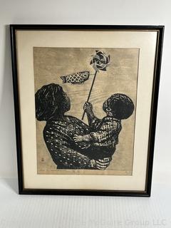 Framed Under Glass Japanese Woodblock Print Signed and Numbered by Artist Gyojin Murakami. 17 x 21”