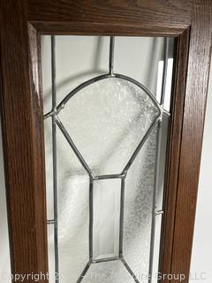 Leaded Glass Cabinet Door with Oak Frame.  Third of three offered in this auction.  15 1/2" x  17 1/2"