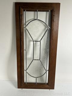 Leaded Glass Cabinet Door with Oak Frame.  Third of three offered in this auction.  15 1/2" x  17 1/2"