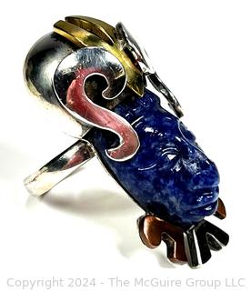 Mexican Sterling Silver & Lapis Taxco Ring Signed by Artist Jim. 