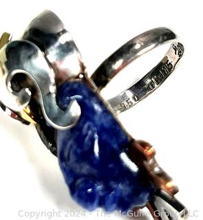 Mexican Sterling Silver & Lapis Taxco Ring Signed by Artist Jim. 