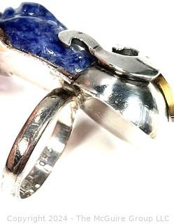 Mexican Sterling Silver & Lapis Taxco Ring Signed by Artist Jim. 