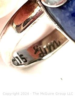 Mexican Sterling Silver & Lapis Taxco Ring Signed by Artist Jim. 