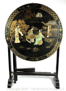 Chinese Lacquer Gate Leg Tilt Top Side Table With Applied Figures 