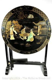 Chinese Lacquer Gate Leg Tilt Top Side Table With Applied Figures 