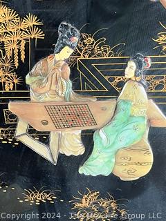 Chinese Lacquer Gate Leg Tilt Top Side Table With Applied Figures 